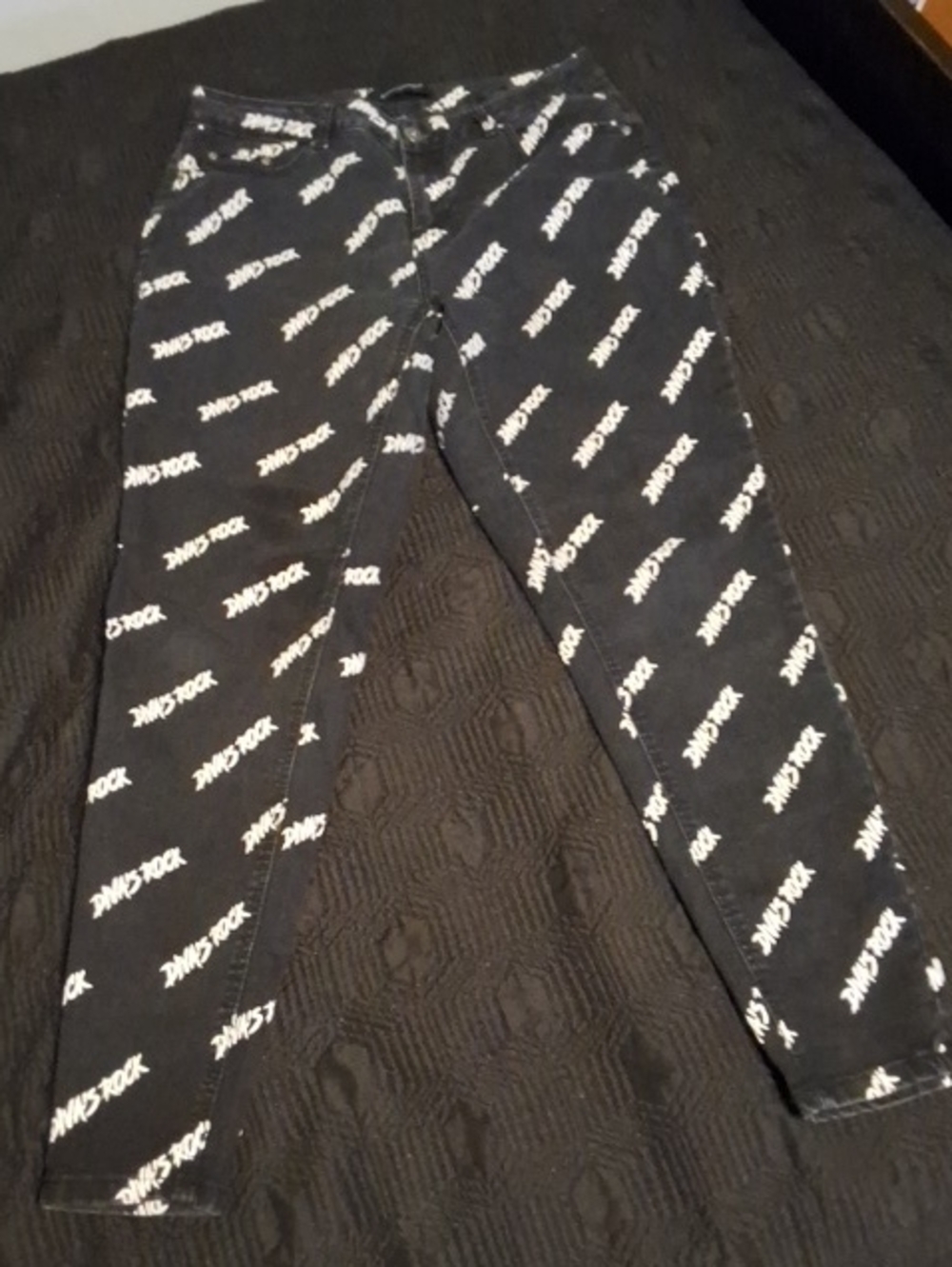 Ashley Stewart Black Diva Rock Straight Leg Jeans with White Logo Print